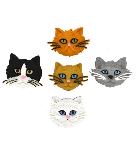 Dress It Up 5ct Cat Fuzzy Felines Shank Buttons, , hi-res, image 1