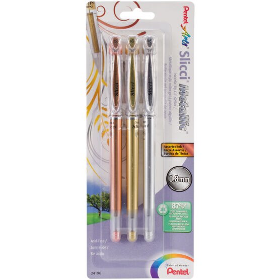 Pentel Slicci Metallic Gel Pen Set Gold, Silver & Bronze