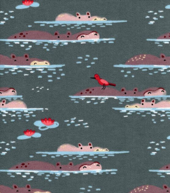 Water Color Jungle Hippo Nursery Flannel Fabric