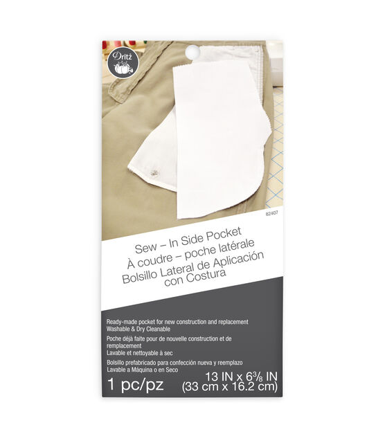 Dritz Sew-In Side Replacement Pocket, 13" x 6-3/8", White