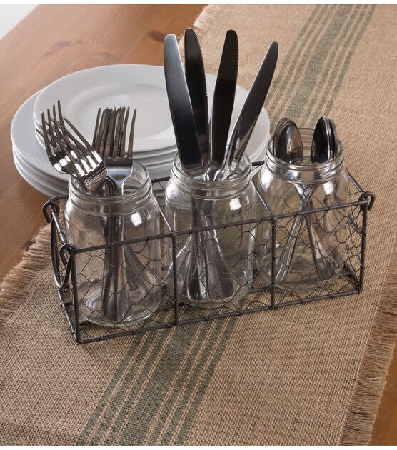 Design Imports Vintage Chickenwire Flatware Caddy With 3pc Jars, , hi-res, image 6