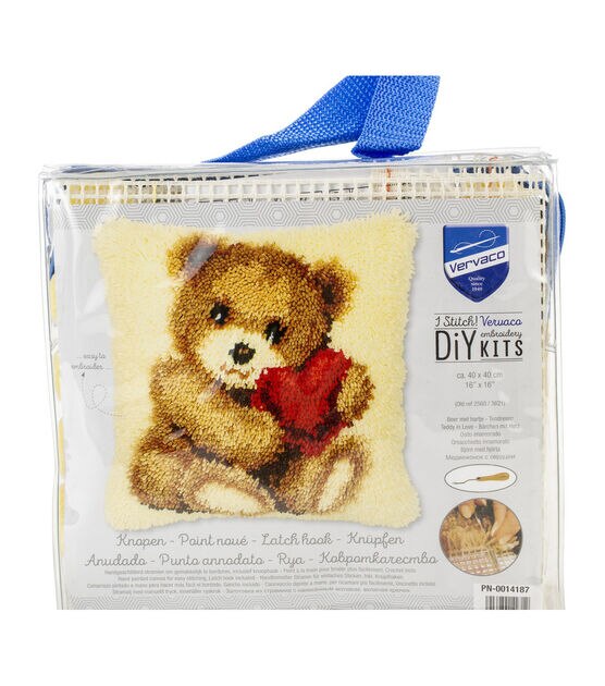 Vervaco Cushion Latch Hook Kit 16''X16'' Bear Cub with Heart