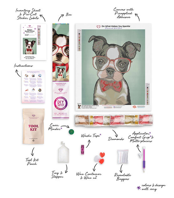 16 x 19 Hispter Boston Terrier Diamond Painting Kit - Diamond Painting - Crafts & Hobbies