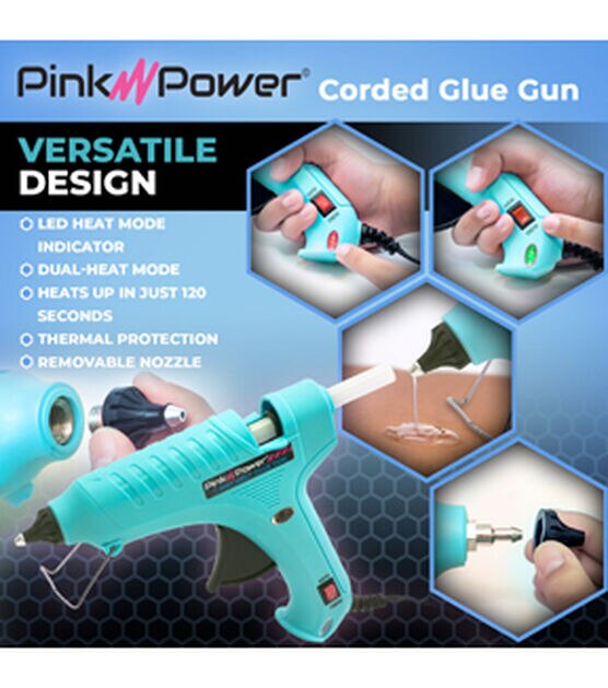 Pink Power Aqua Splash Dual Temp Full Size Glue Gun Kit & Glue