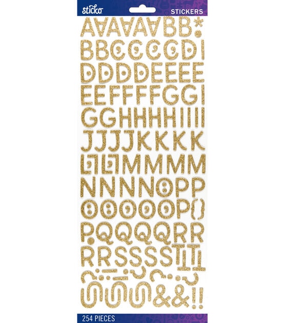 Sticko 254 Pack Billy Dimensional Glitter Alphabet Stickers Gold