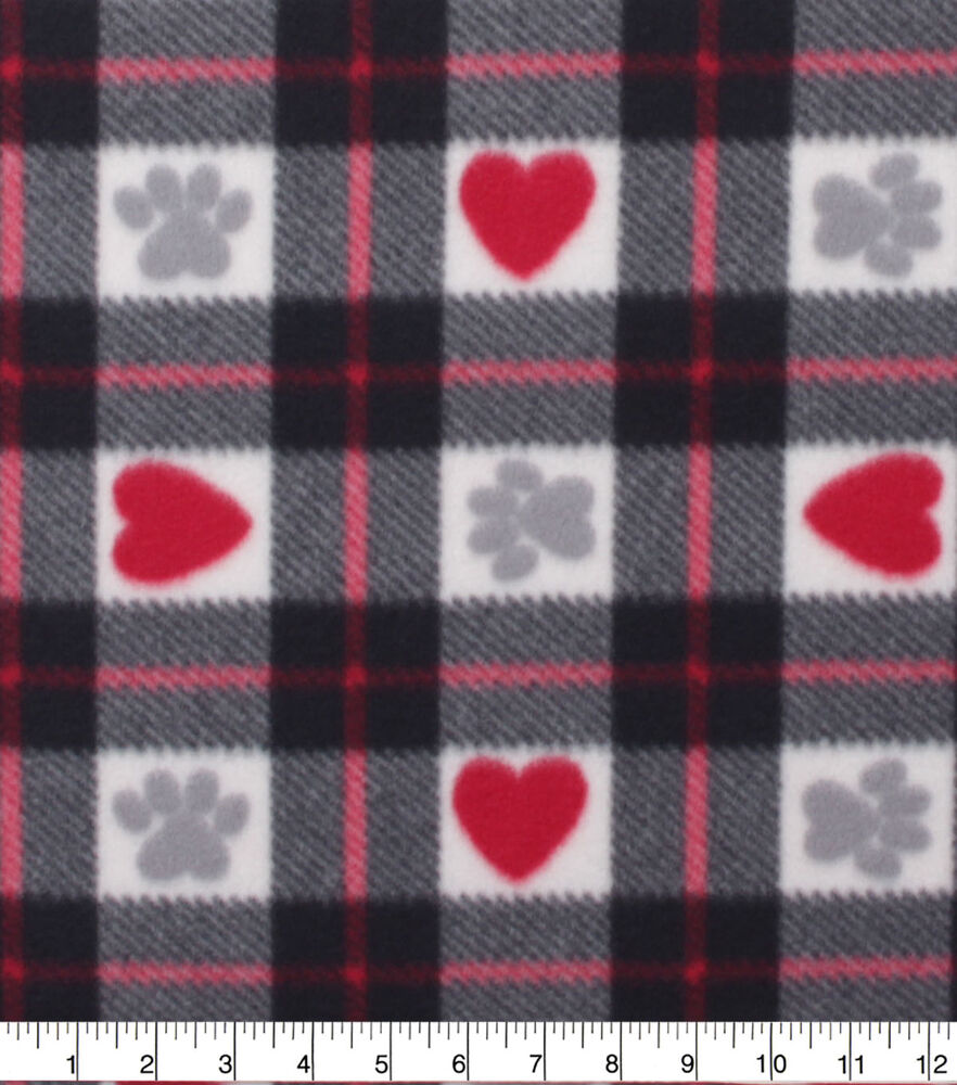 Hearts and Paws Blizzard Fleece Fabric, Black And White, swatch