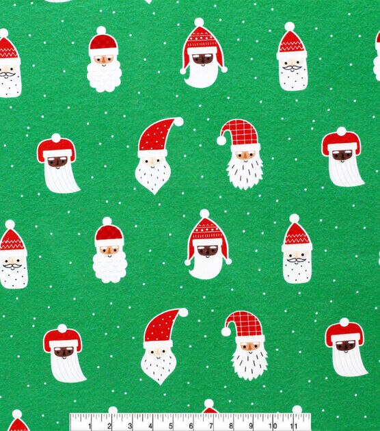 Santa Heads & Dots on Green Super Snuggle Christmas Flannel Fabric, , hi-res, image 2