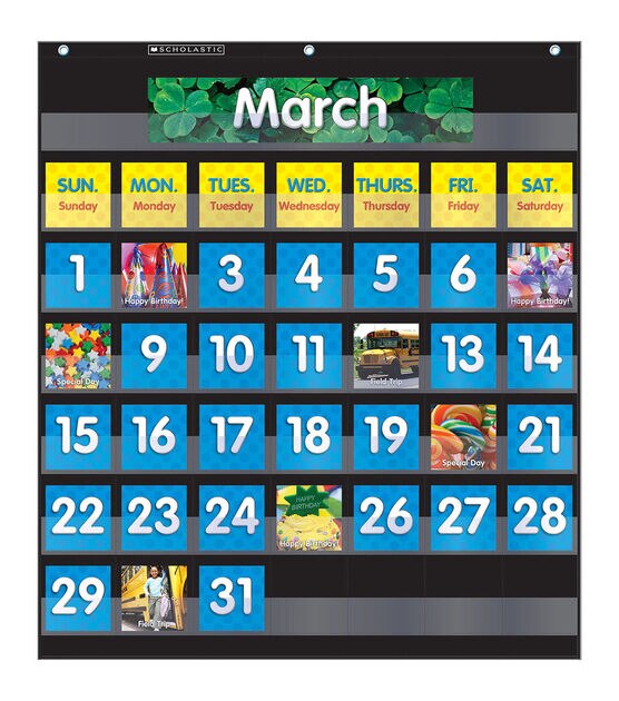 Scholastic 25" x 28" Black Monthly Calendar Pocket Chart With Cards 60ct