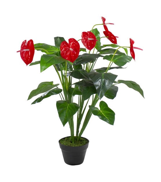 Northlight 41" Red and Black Potted Tropical Artificial Anthurium Plant