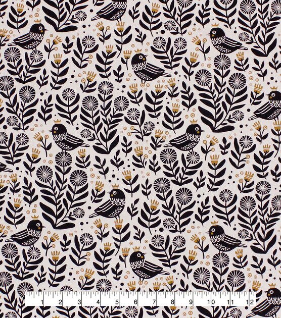 Black Birds In Plants Cotton Canvas Home Decor Fabric, , hi-res, image 2