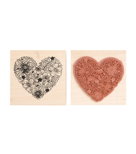 American Crafts Wooden Stamp Floral Heart, , hi-res, image 2