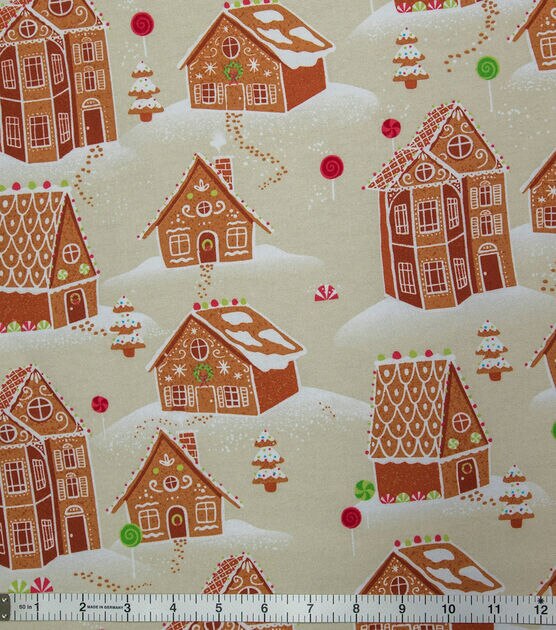 Gingerbread Houses on Cream Super Snuggle Christmas Flannel Fabric