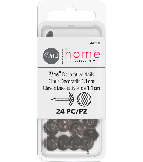Dritz Home 7/16" Textured Decorative Nails, 24 pc, Black