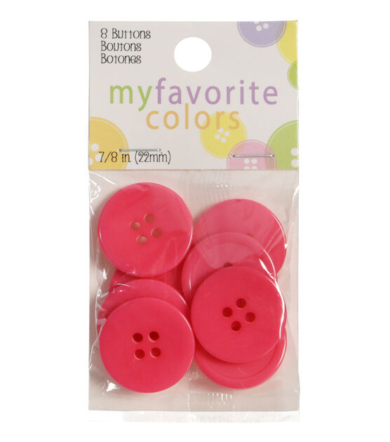 My Favorite Colors 7/8" Pink Round 4 Hole Buttons 8pk