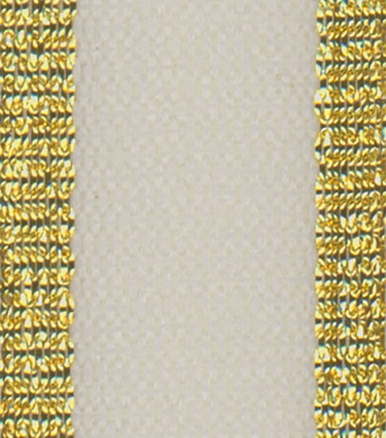 Offray Metallic Edge Grosgrain Ribbon 5/8"x9' White and Gold, , hi-res, image 2