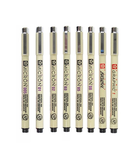 Pigma Micron 30066 Fine Line Design Pen, .45mm, Assorted Colors - 8 Pack