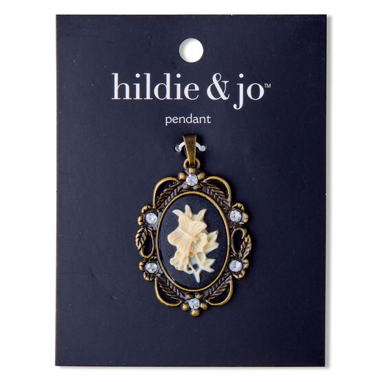 50mm x 31mm Brass Metal & Acrylic Flower Cameo Pendant by hildie & jo