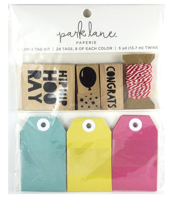 Park Lane Paperie Stamp & Tag Kit Teal, Yellow & Pink