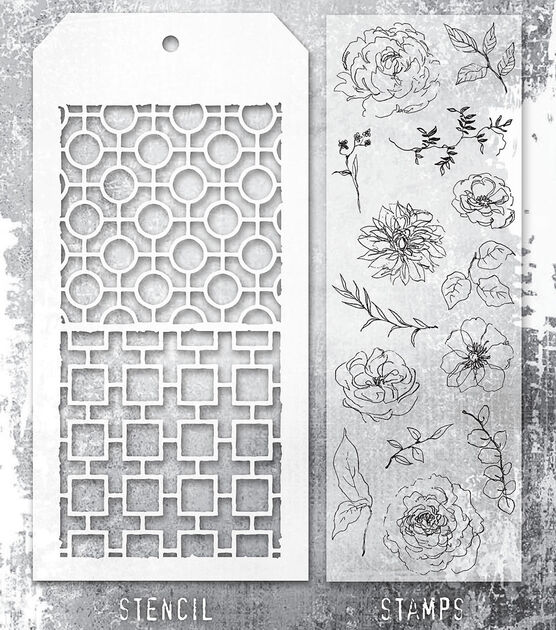 Tim Holtz 11" x 4.5" Floral Elements Stamp & Stencil Set, , hi-res, image 2