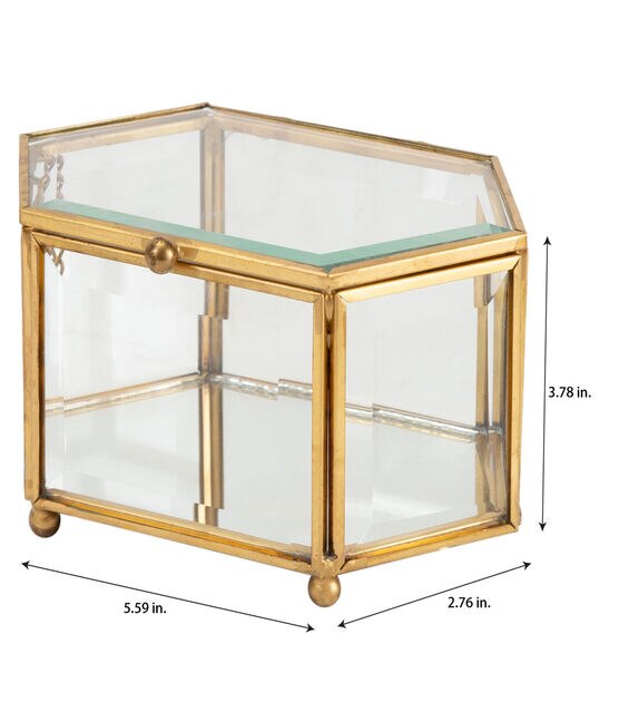 Home Details 5.5" x 4" Gold Vintage Mirrored Diamond Glass Keepsake Box, , hi-res, image 5