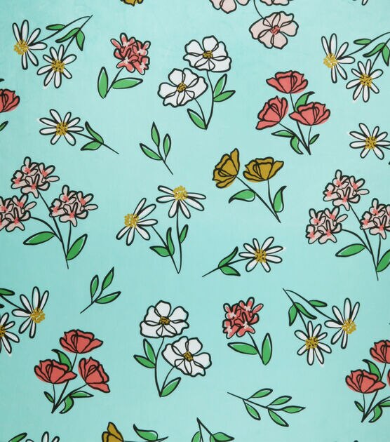 Green Sketched Floral Soft & Minky Fleece Fabric
