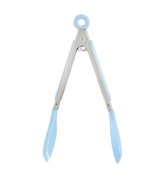 8" Blue Nylon Spoon Tongs With Stainless Steel Handle by STIR, , hi-res, image 3