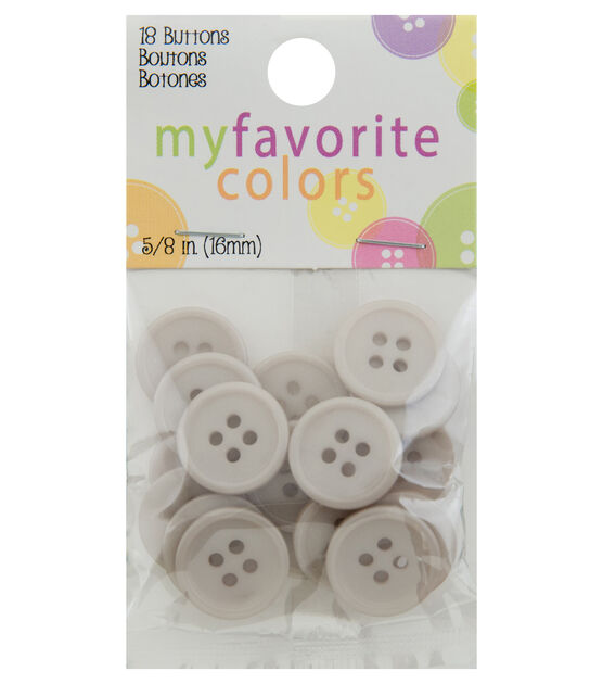 My Favorite Colors 5/8" Gray Round 4 Hole Buttons 18pk