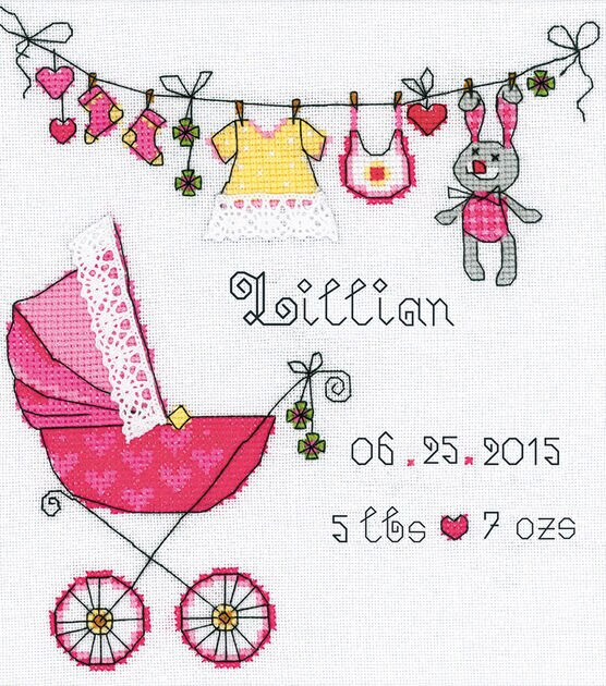 RIOLIS 8" It's a Girl! Birth Record Counted Cross Stitch Kit, , hi-res, image 2