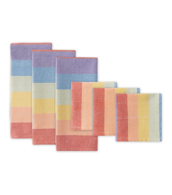 Design Imports Set of 6 Rainbow Kitchen Towels & Dishcloths