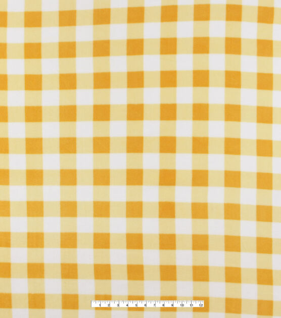 Yellow & White Gingham Pattern Anti Pill Fleece Fabric, , hi-res, image 3