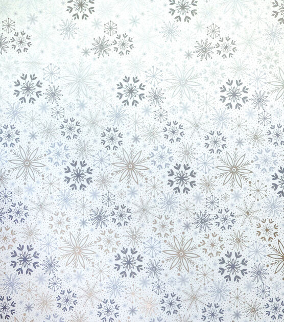 Silver Snowflakes on White Christmas Foil Cotton Fabric, , hi-res, image 1