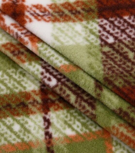 Green & Brown Plaid Anti Pill Fleece Fabric, , hi-res, image 2