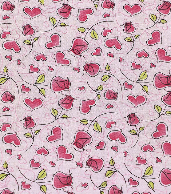 Hearts N Roses Pink Valentine's Day Cotton Fabric, , hi-res, image 2