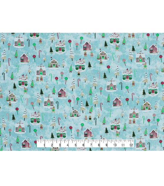 Gingerbread Houses on Blue Christmas Cotton Fabric, , hi-res, image 4