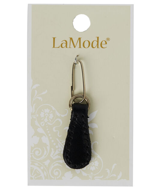 La Mode 1 1/4 Black & Silver Leather Zipper Pull
