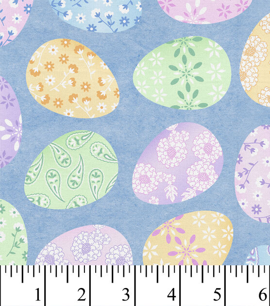 David Textiles Patterned Eggs Blue Easter Cotton Fabric