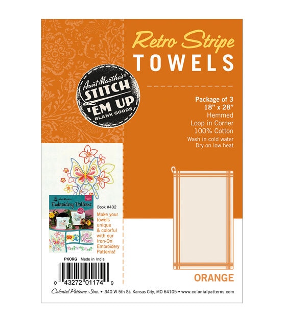 Stitch 'Em Up 18" x 28" Orange Stripe Dish Towel Cross Stitch Fabric 2pk