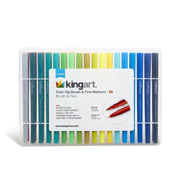 KINGART STUDIO Dual Tip Brush Pen Art Markers with Fineliner Set of 36, , hi-res, image 2