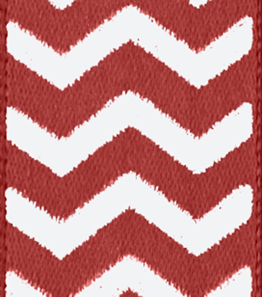 Offray 7/8" x 9' Chevron Single Faced Satin Ribbon, Red, swatch, image 1