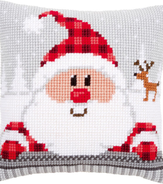 Vervaco 16" Santa in A Plaid Hat Cushion Cross Stitch Kit, , hi-res, image 2