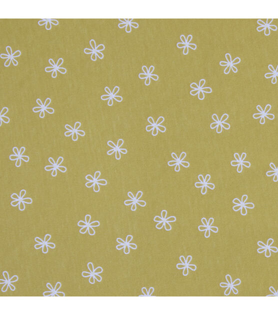 Yellow Flower Outline Jersey Knit Fabric by POP!