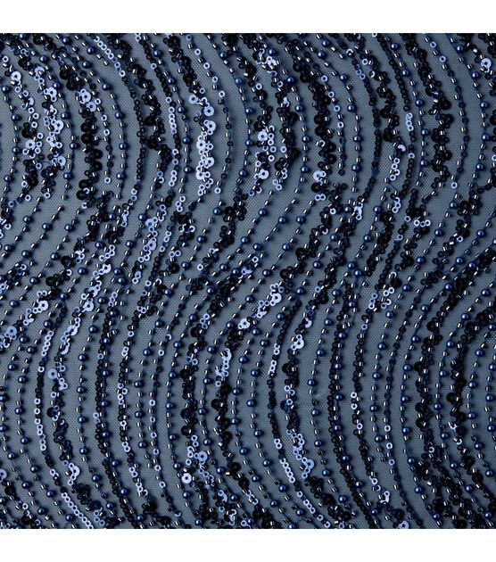 Badgley Mischka Navy Beaded Sequin Mesh Fabric, , hi-res, image 6