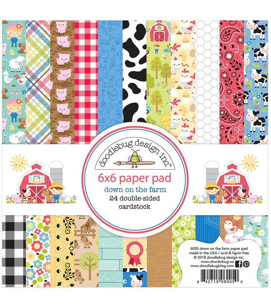 Doodlebug Down on the Farm 24 pk 6in x 6in Double-sided Paper Pad