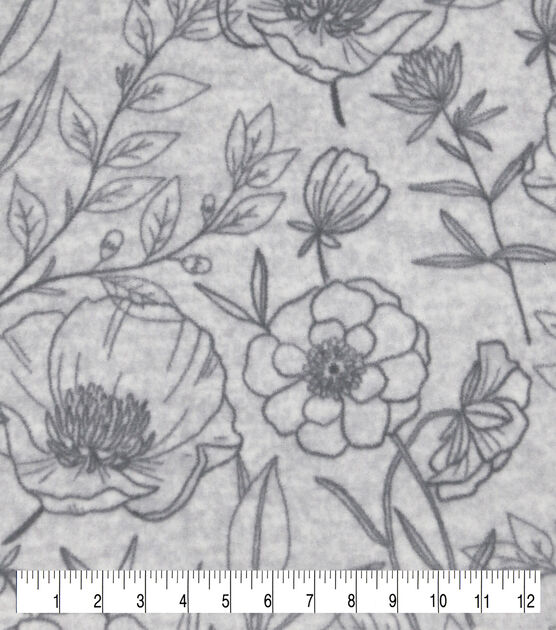 Botanical Sketch Flower Luxe Fleece Fabric, , hi-res, image 2