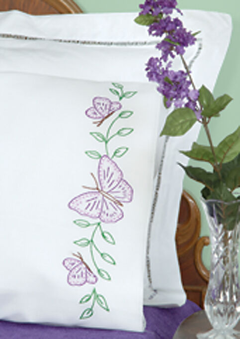Jack Dempsey 2pk Circle of Butterflies Stamped Perle Edge Pillowcases
