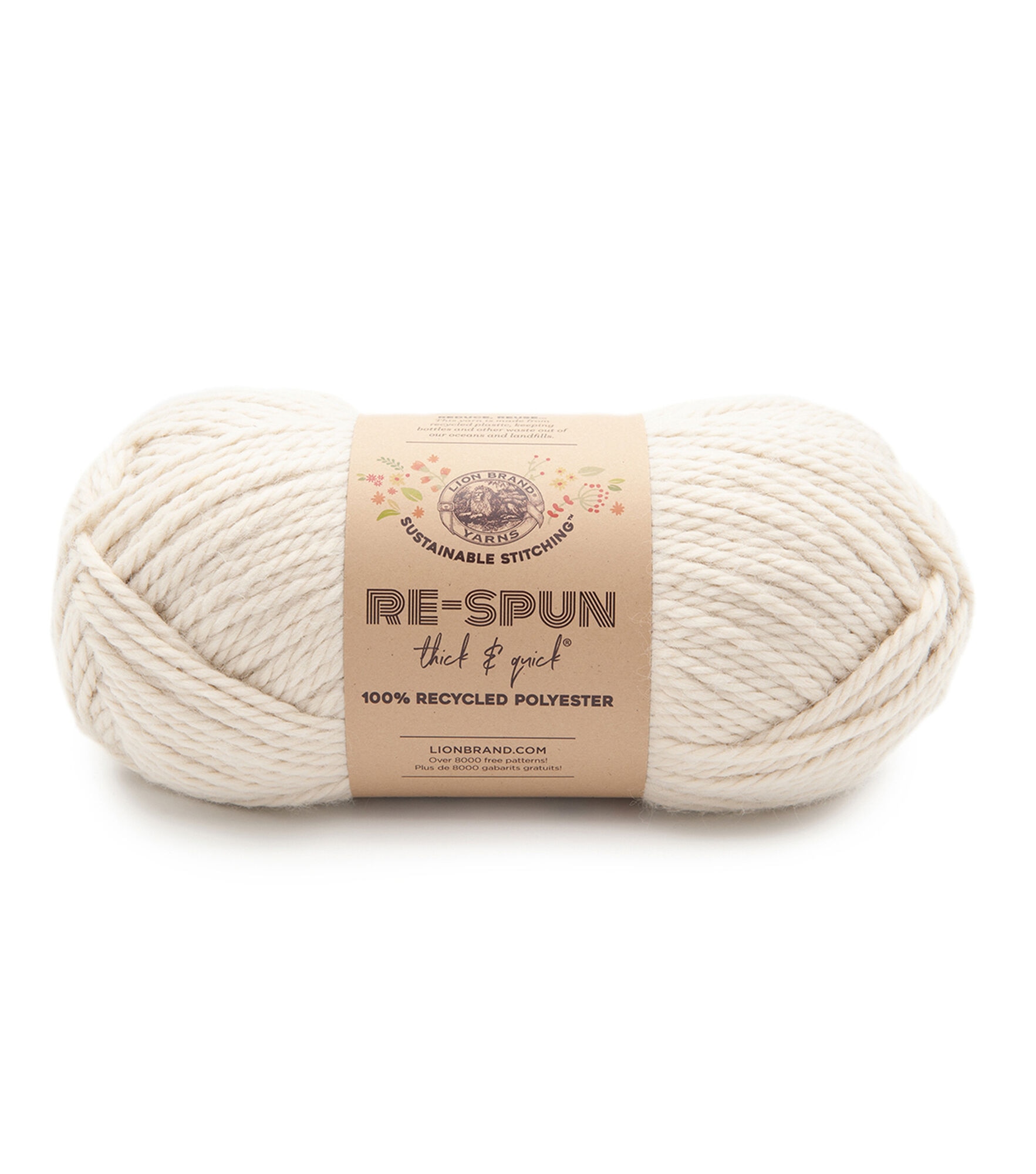 Lion Brand Re-Spun Thick & Quick 223yds Super Bulky Polyester Yarn, Whipped Cream, hi-res