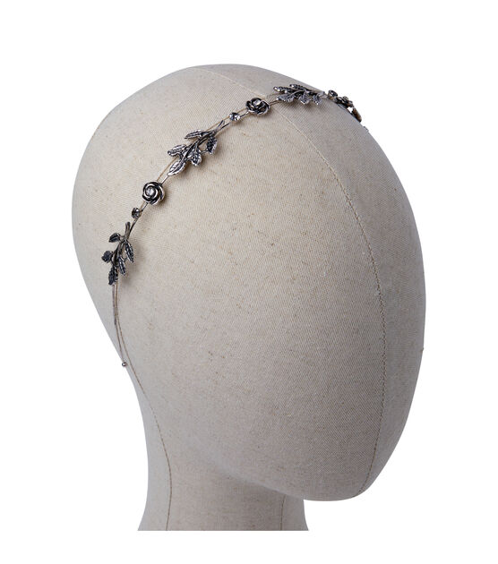 6" x 5" Antique Silver Flower & Leaf Headband by hildie & jo, , hi-res, image 4