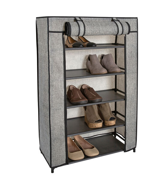 Simplify 35" Gray 5 Tier Shoe Organizer With Cover