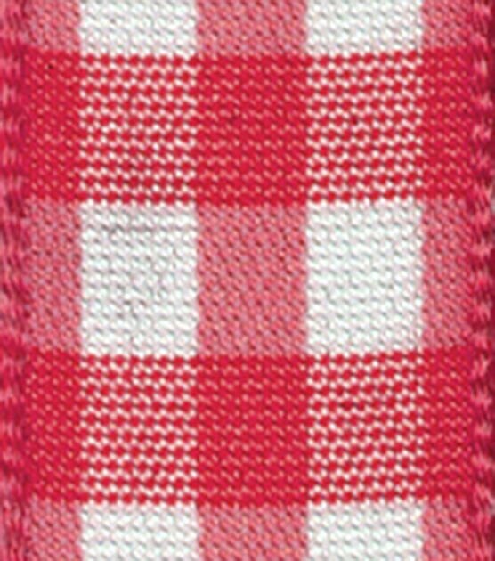 Offray 5/8"x9' Taffeta Gingham Check and Plaid Woven Ribbon Red