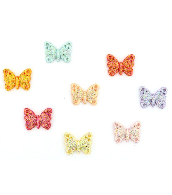 Dress It Up 8ct Nature Glitter Butterflies Novelty Buttons, , hi-res, image 1